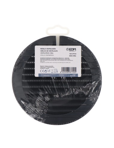 Rejilla ventilación redonda empotrable con mosquitera ø125mm abs gris antracita