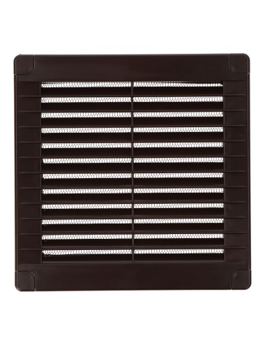 Rejilla ventilación cuadrada con tapones y mosquitera 150x150x7mm abs marrón