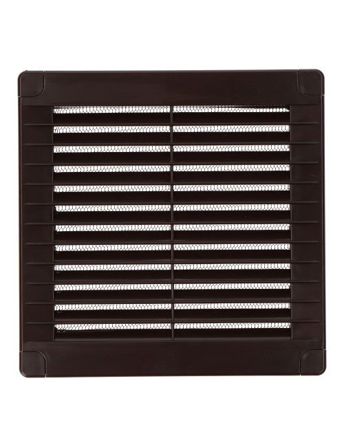 Rejilla ventilación cuadrada con tapones y mosquitera 150x150x7mm abs marrón