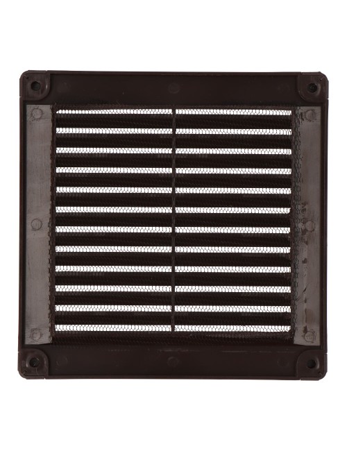 Rejilla ventilación cuadrada con tapones y mosquitera 150x150x7mm abs marrón