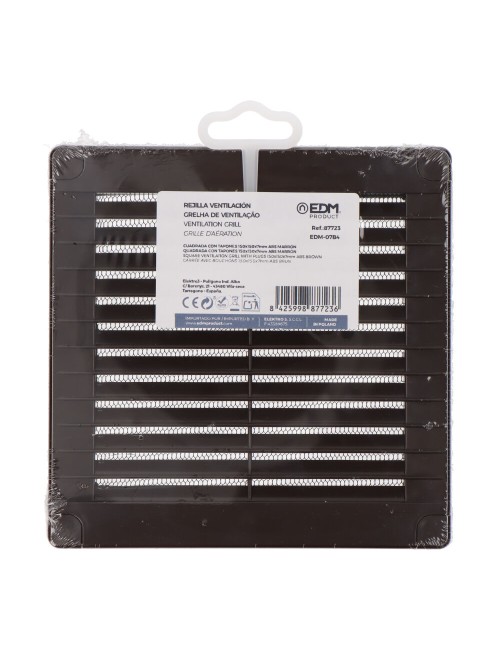 Rejilla ventilación cuadrada con tapones y mosquitera 150x150x7mm abs marrón