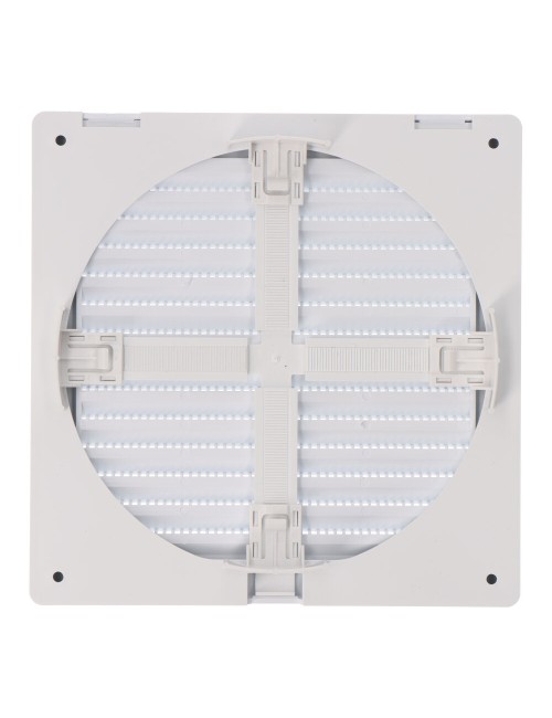 Rejilla ventilación cuadrada empotrable ajustable ø 80-150 con mosquitera 170x170x11,5mm abs blanca
