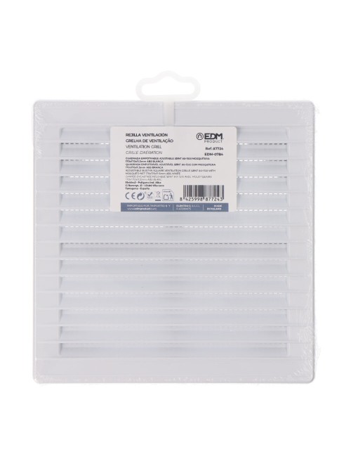 Rejilla ventilación cuadrada empotrable ajustable ø 80-150 con mosquitera 170x170x11,5mm abs blanca