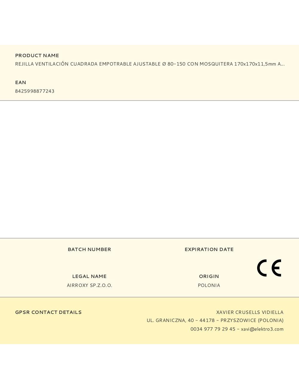 Rejilla ventilación cuadrada empotrable ajustable ø 80-150 con mosquitera 170x170x11,5mm abs blanca