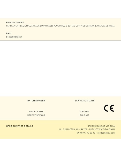 Rejilla ventilación cuadrada empotrable ajustable ø 80-150 con mosquitera 170x170x11,5mm abs gris antracita