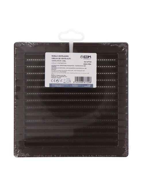Rejilla ventilación cuadrada empotrable con mosquitera 140 x 140mm abs marrón