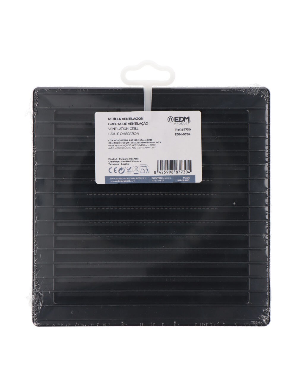 Rejilla ventilación cuadrada empotrable ø 100mm con mosquitera 170x170x10mm abs gris antracita