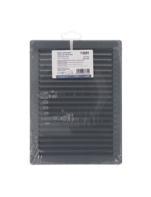 Rejilla ventilacíón rectangular empotrable con mosquitera abs 135x205mm gris