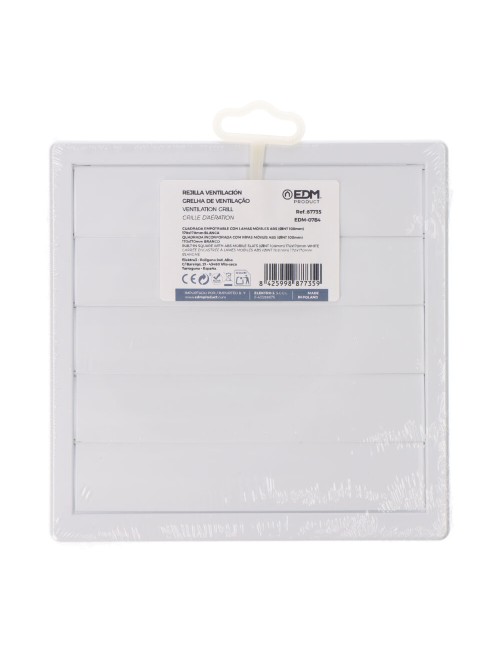 Rejilla ventilación cuadrada empotrable con lamas móviles 170x170mm enclavamiento ø100mm abs blanca