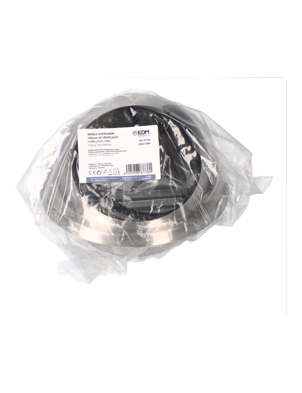 Rejilla ventilación acero inox copa empotrable ø125 mm