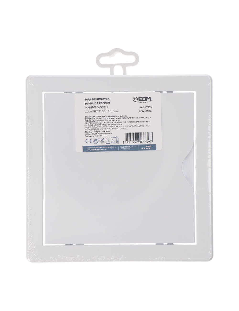 Tapa de registro cuadrada empotrable abs 15x15cm blanca