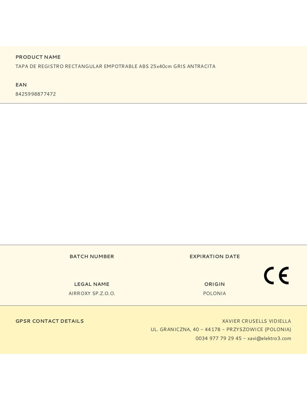 Tapa de registro rectangular empotrable abs 25x40cm gris antracita