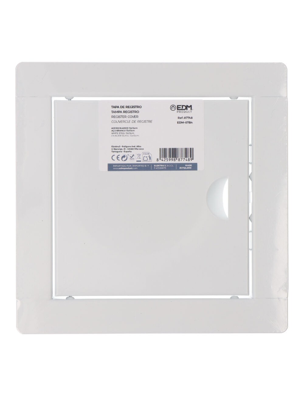 Tapa de registro cuadrada empotrable acero 15x15cm blanca