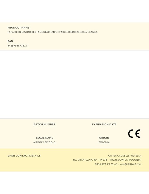 Tapa de registro rectangular empotrable acero 20x30cm blanca