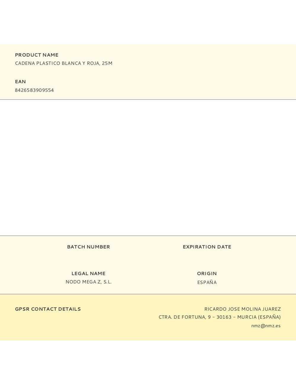 Cadena plastico blanca y roja, 25m