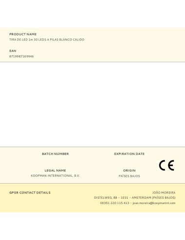 Tira de led 1m 30 leds a pilas blanco calido