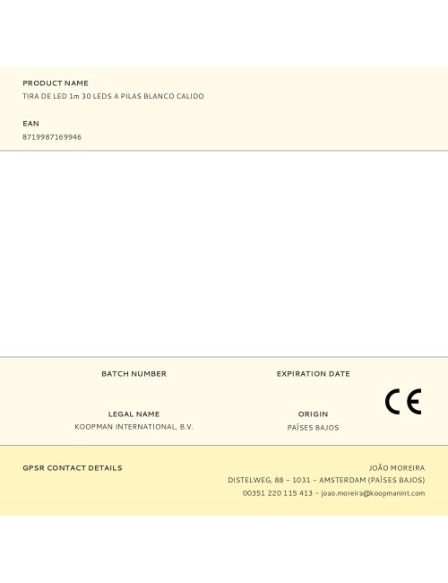 Tira de led 1m 30 leds a pilas blanco calido