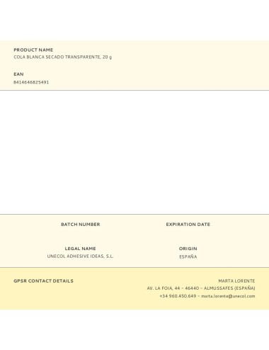 Cola blanca secado transparente, 20 g