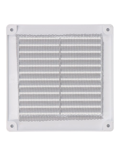 Rejilla ventilación cuadrada con tapones y mosquitera 150x150x7mm abs blanca