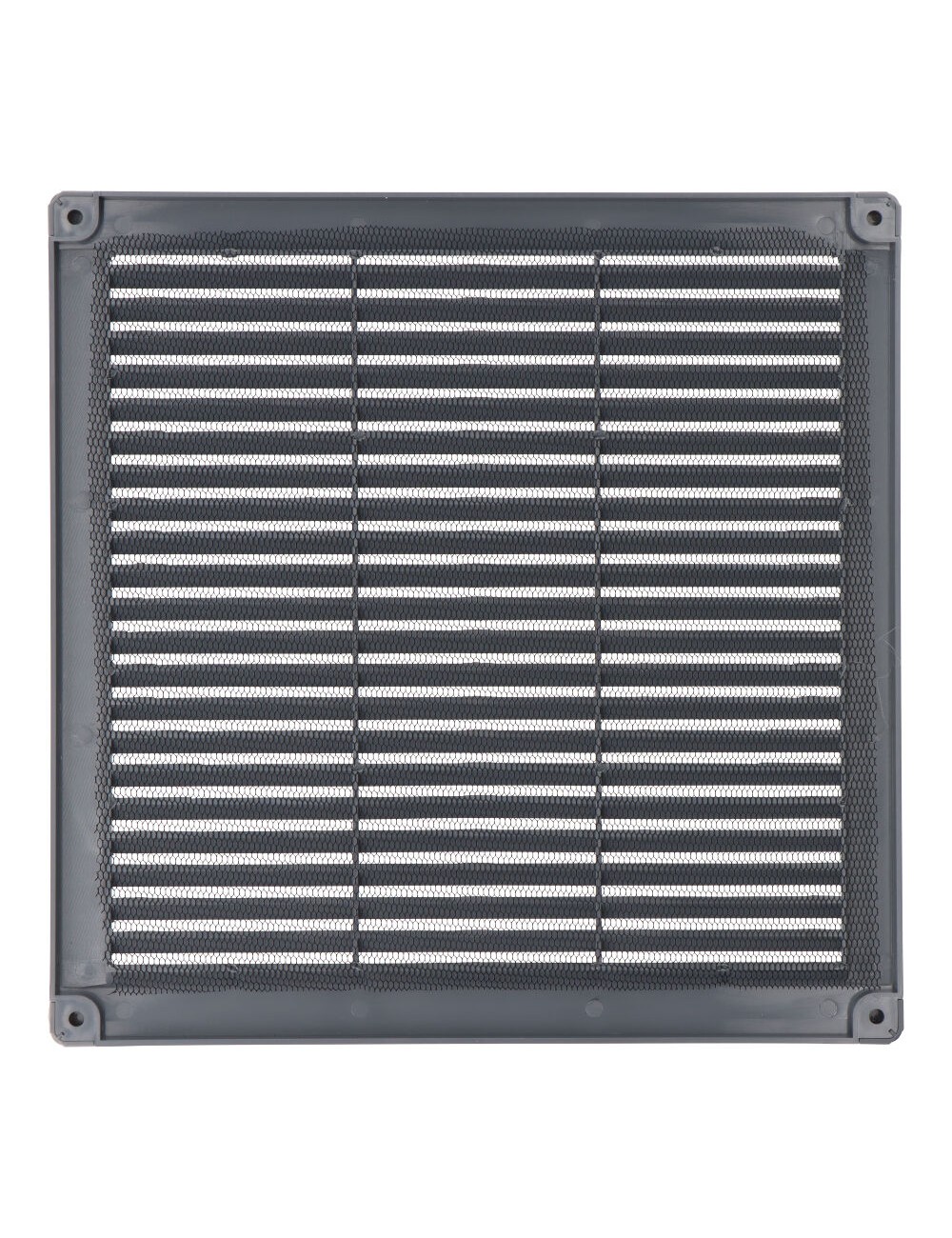 Rejilla ventilación cuadrada con tapones y mosquitera 250x250x7mm abs gris