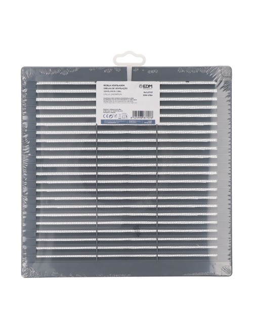 Rejilla ventilación cuadrada con tapones y mosquitera 250x250x7mm abs gris