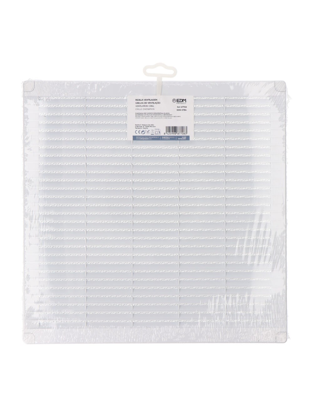 Rejilla ventilación cuadrada con tapones y mosquitera 300x300x7mm abs blanca