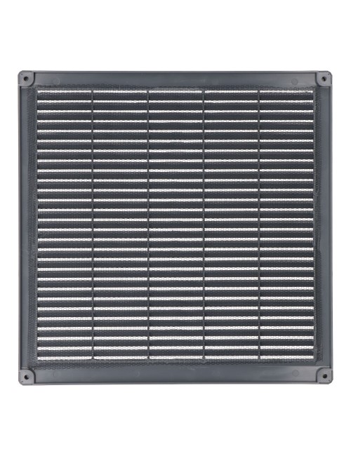 Rejilla ventilación cuadrada con tapones y mosquitera 300x300x7mm abs gris