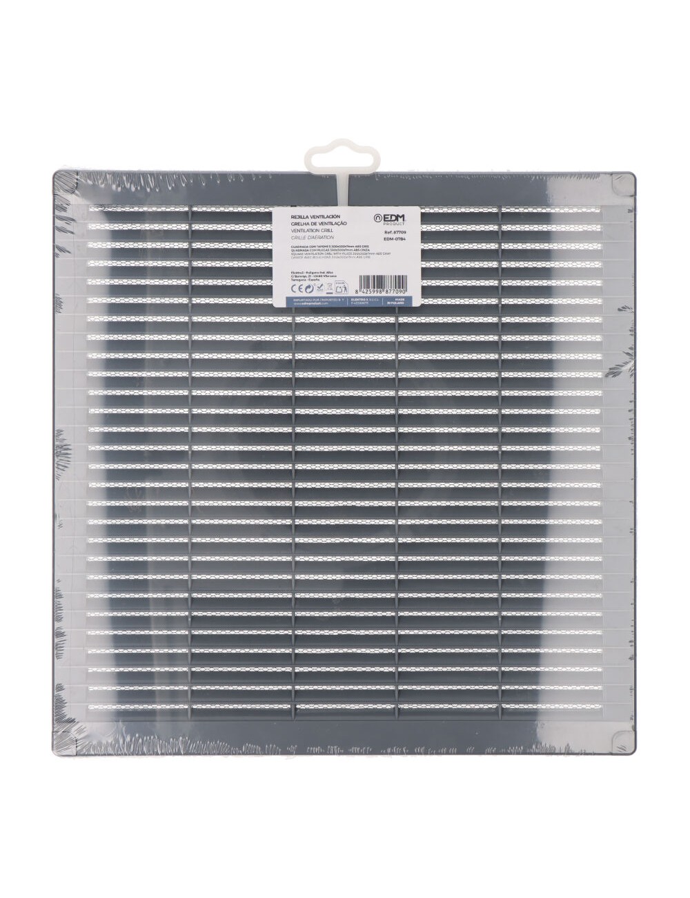 Rejilla ventilación cuadrada con tapones y mosquitera 300x300x7mm abs gris