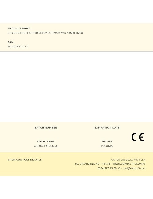 Difusor de empotrar redondo ø95x47mm abs blanco