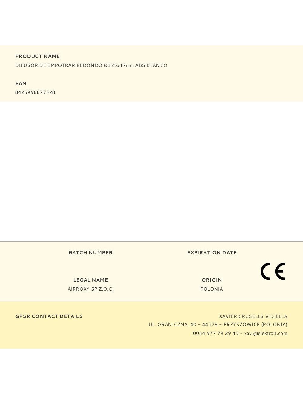 Difusor de empotrar redondo ø125x47mm abs blanco