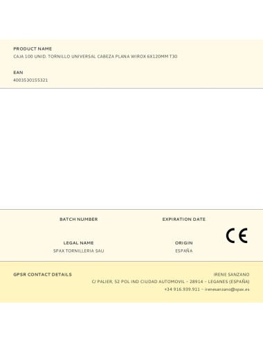 Caja 100 unid. tornillo universal cabeza plana wirox 6x120mm t30