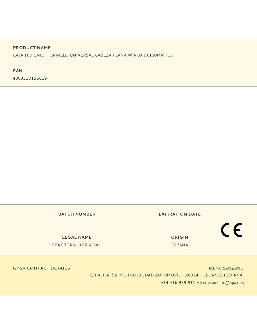 Caja 100 unid. tornillo universal cabeza plana wirox 6x160mm t30