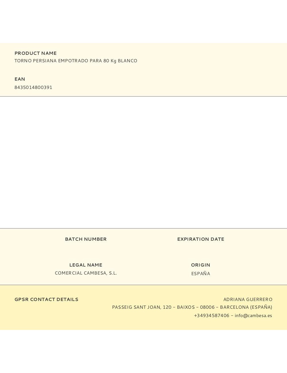 Torno persiana empotrado para 80 kg blanco