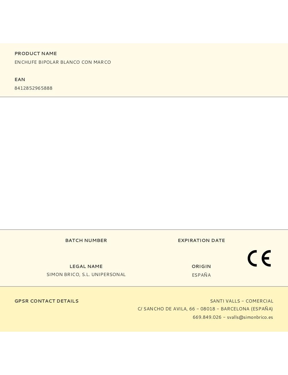 Enchufe bipolar blanco con marco