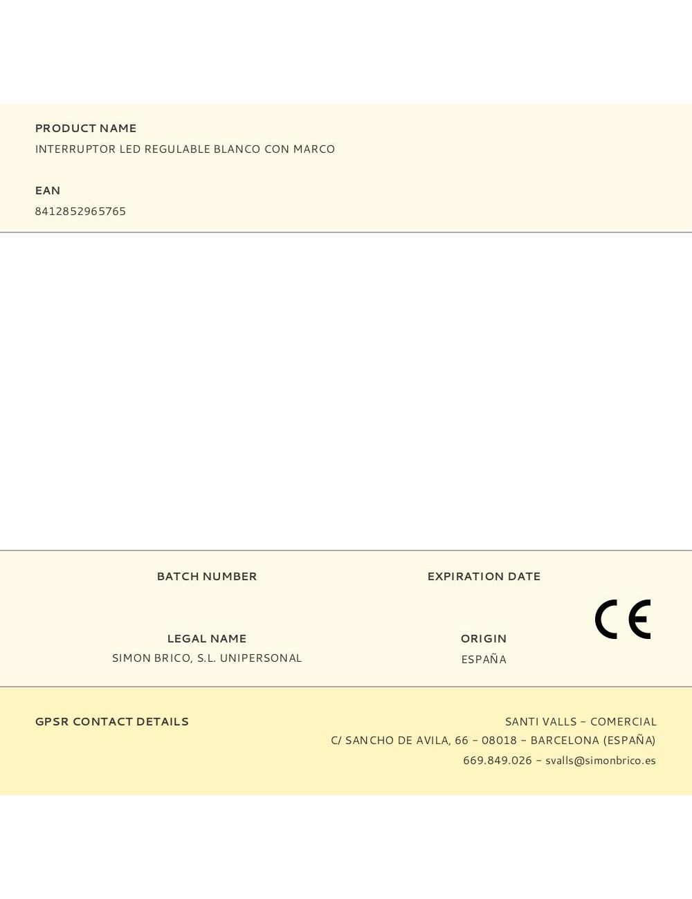 Interruptor led regulable blanco con marco