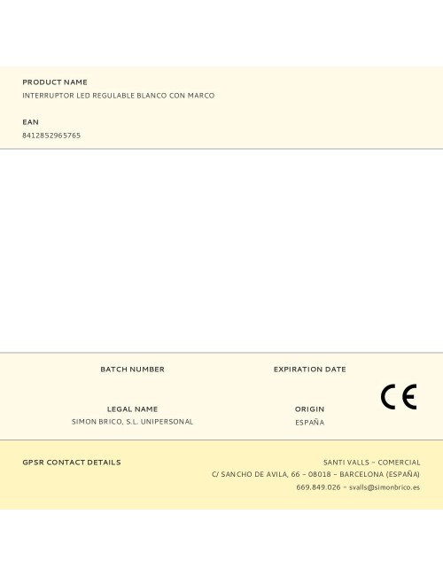 Interruptor led regulable blanco con marco