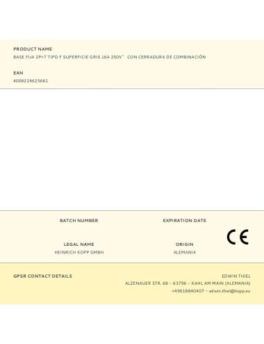 Base fija 2p+t tipo f superficie gris 16a 250v~ con cerradura de combinación