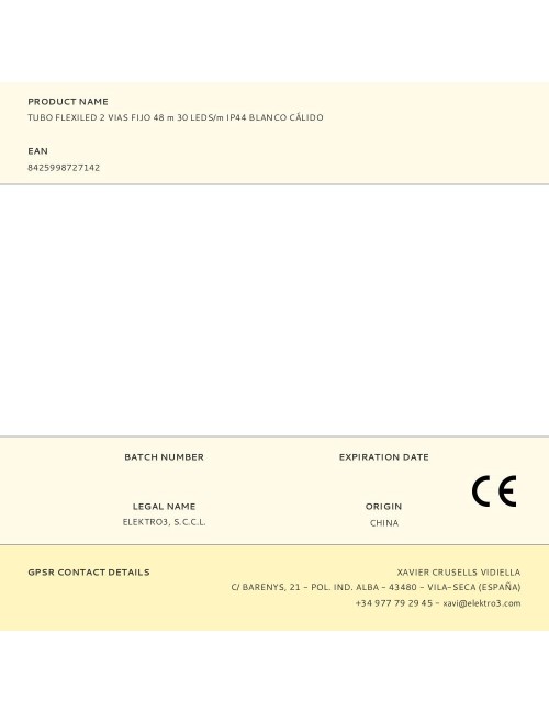 Tubo flexiled 2 vias fijo 48 m 30 leds/m ip44 blanco cálido