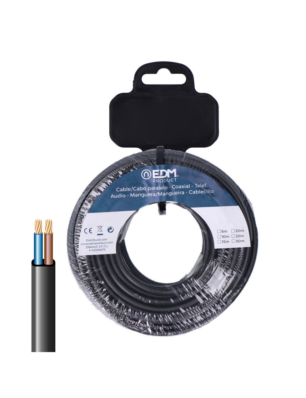 Carrete manguera plana h03vv-f 2 x 0,75 mm negra, 5 m