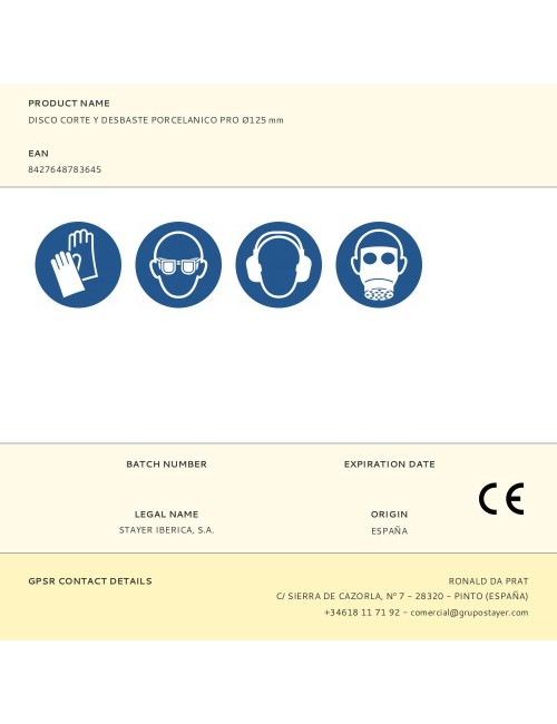 Disco corte y desbaste porcelanico pro ø125 mm