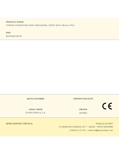 Corona diamantada para amoladora, corte seco, ø8 mm / m14