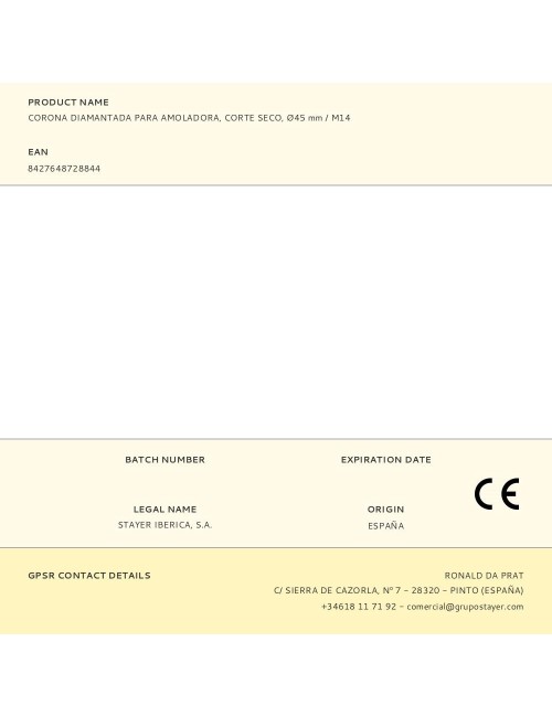 Corona diamantada para amoladora, corte seco, ø45 mm / m14