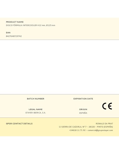 Disco fórmula intercooler h12 mm, ø125 mm