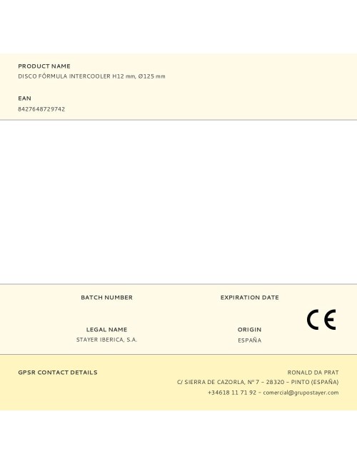 Disco fórmula intercooler h12 mm, ø125 mm