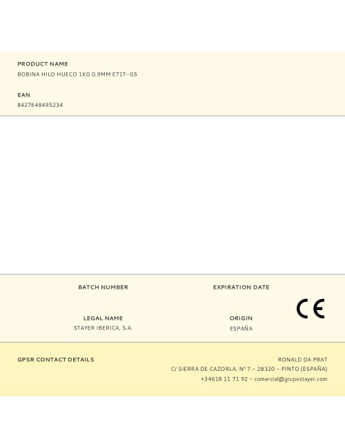 Bobina hilo hueco 1kg 0.9mm e71t-gs