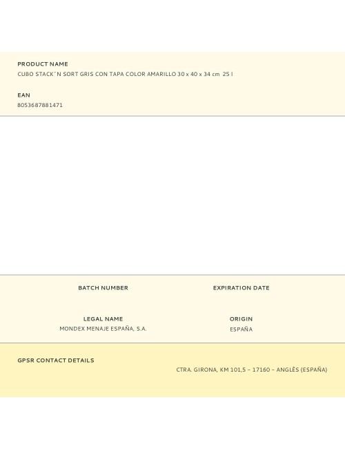 Cubo stack´n sort gris con tapa color amarillo 30 x 40 x 34 cm 25 l