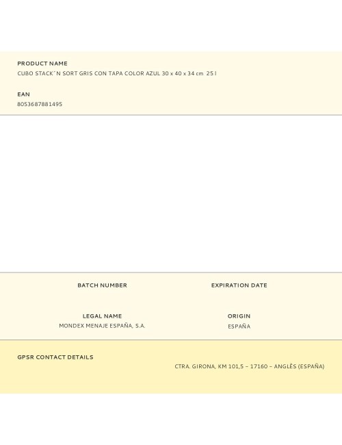 Cubo stack´n sort gris con tapa color azul 30 x 40 x 34 cm 25 l