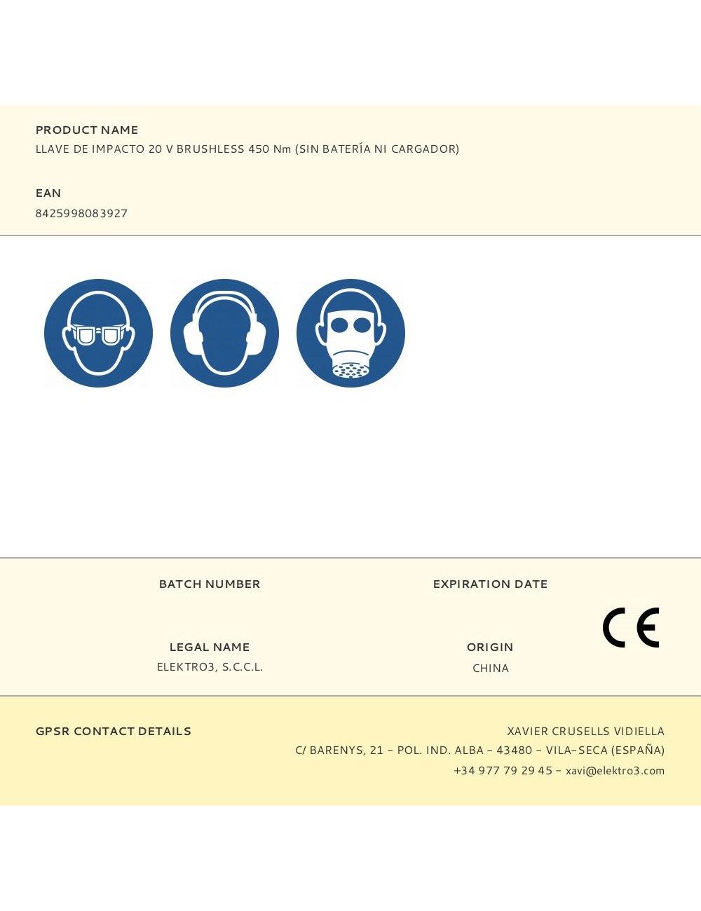 Llave de impacto 20 v brushless 450 nm (sin batería ni cargador)