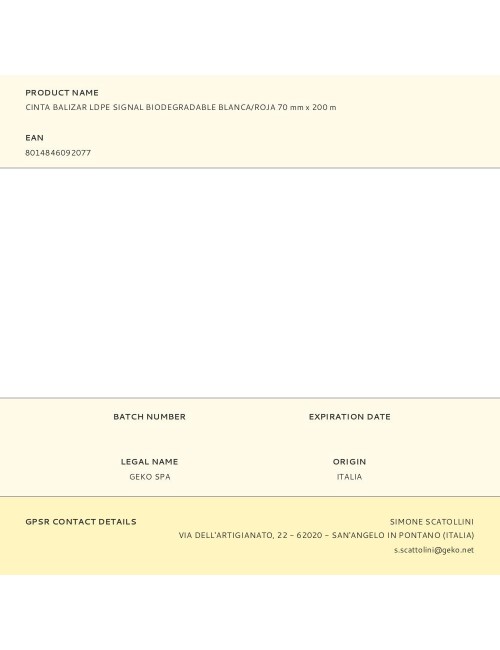 Cinta balizar ldpe signal biodegradable blanca/roja 70 mm x 200 m