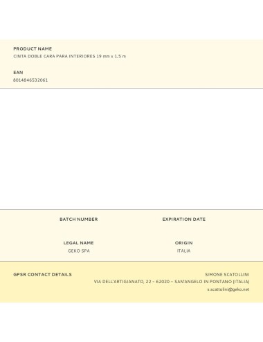 Cinta doble cara para interiores 19 mm x 1,5 m